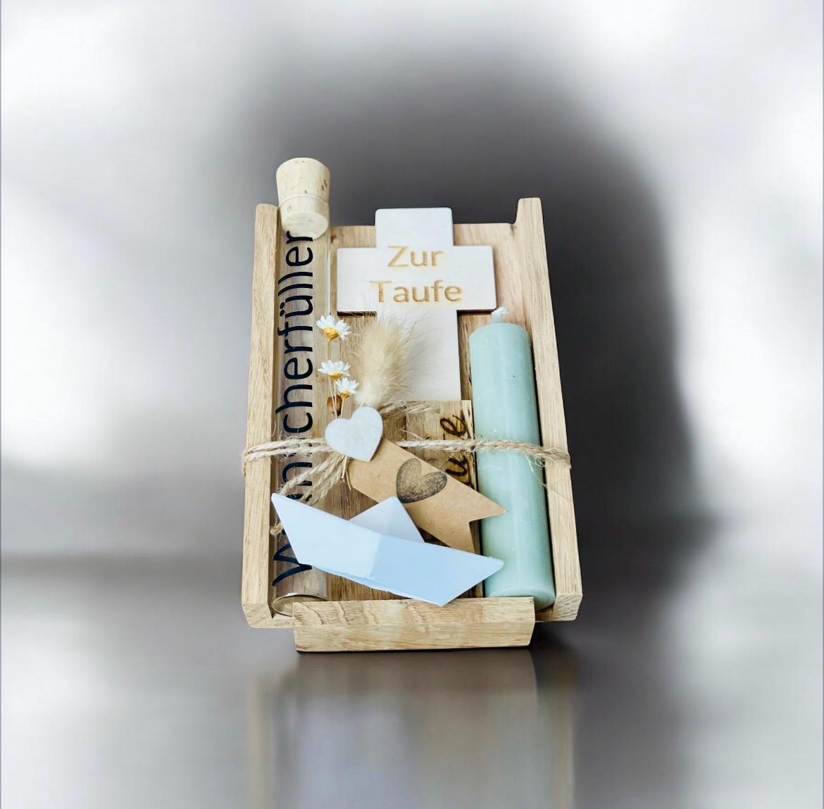 Jugendweihe Geschenkset mit Kreuz und Kerze, personalisierte Gravur, Geldgeschenk Verpackung, DasGlueckswerk, Geburt & Baby, Greeting Cards, holz, raysin, Wachs, Jute, Filz, Trockenblumen, Glas