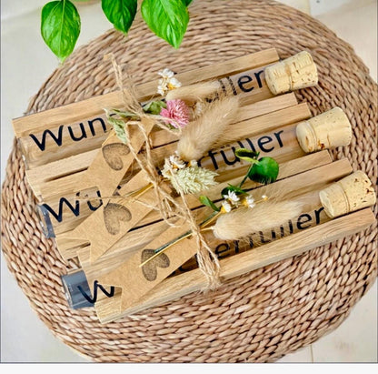Geschenkset mit Reagenzglas-Wunscherfüller – Persönliche Wunschgläser für besondere Anlässe