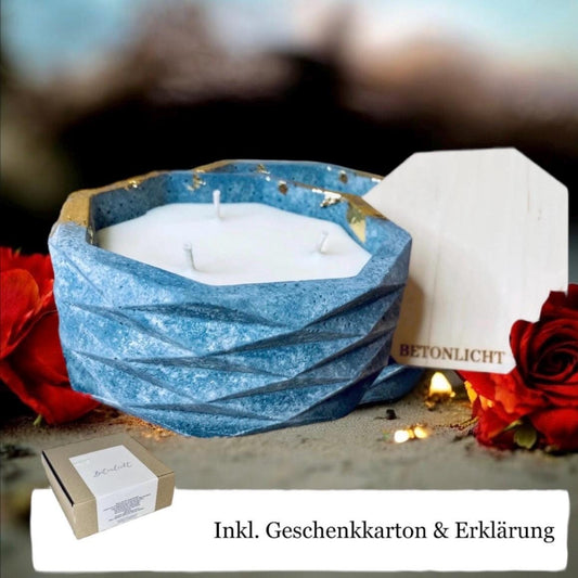 edele schlichte Indoor oder Outdoor Betonkerze „BLACK&GOLD“ mit Gravur "BETONLICHT" Betonkerze Das Glückswerk