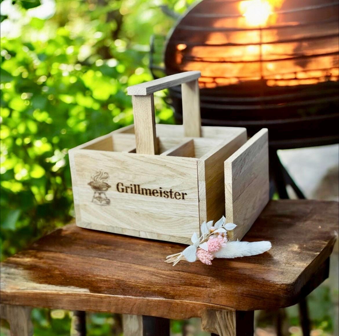 Grillkorb Besteckkorb individualisierbar aus Holz