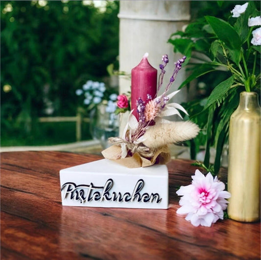 Pustekuchen - Tortenstück mit Holzgravur und Kerze zum Geburtstag Geschenkset Das Glückswerk