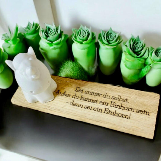 Einhorn Pferd auf Brettchen und lustiger Spruch als witzige Geschenkidee