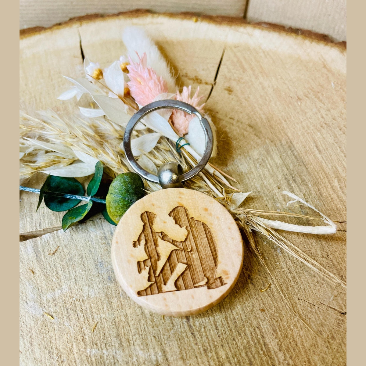 Runder Holz-Schlüsselanhänger mit Papa-Sohn/Tochter Gravur – Perfektes Vatertagsgeschenk für Papa Schlüsselanhänger Das Glückswerk