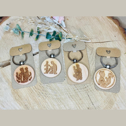 Runder Holz-Schlüsselanhänger mit Papa-Sohn/Tochter Gravur – Perfektes Vatertagsgeschenk für Papa Schlüsselanhänger Das Glückswerk