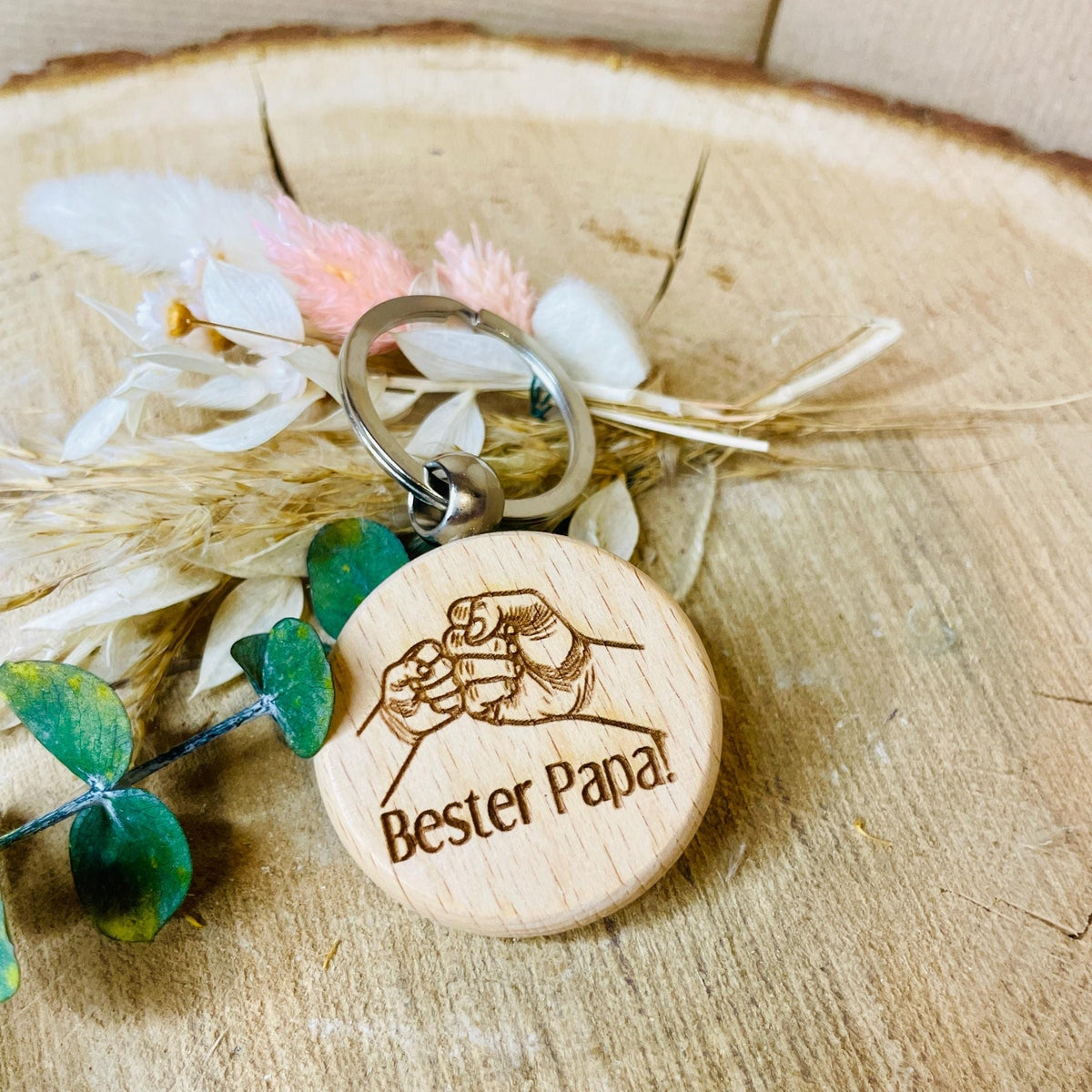 Runder Holz-Schlüsselanhänger mit Paar- und Familiengravur – Perfektes Geschenk für Paare, Familien und Freunde Schlüsselanhänger Das Glückswerk