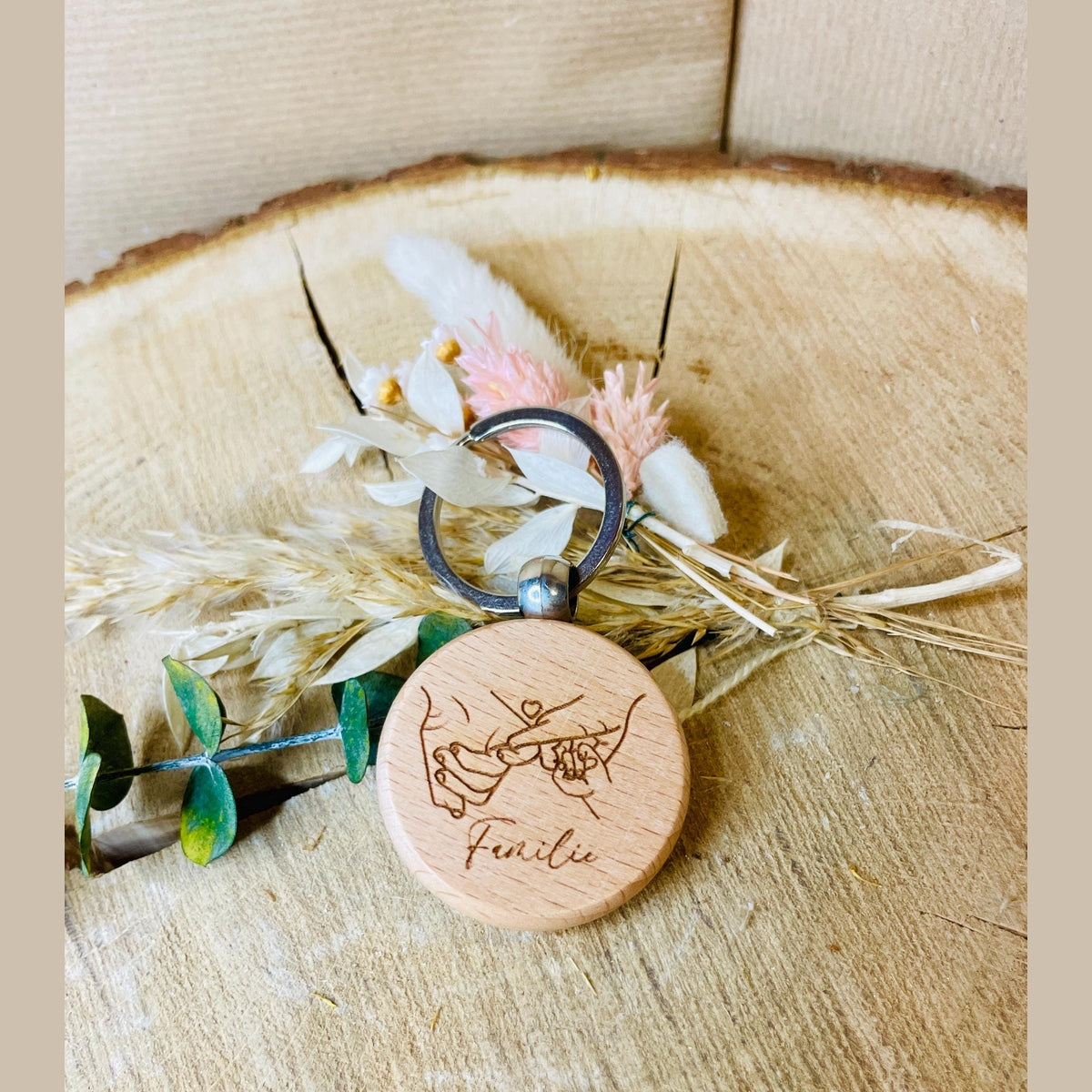 Runder Holz-Schlüsselanhänger mit Paar- und Familiengravur – Perfektes Geschenk für Paare, Familien und Freunde Schlüsselanhänger Das Glückswerk