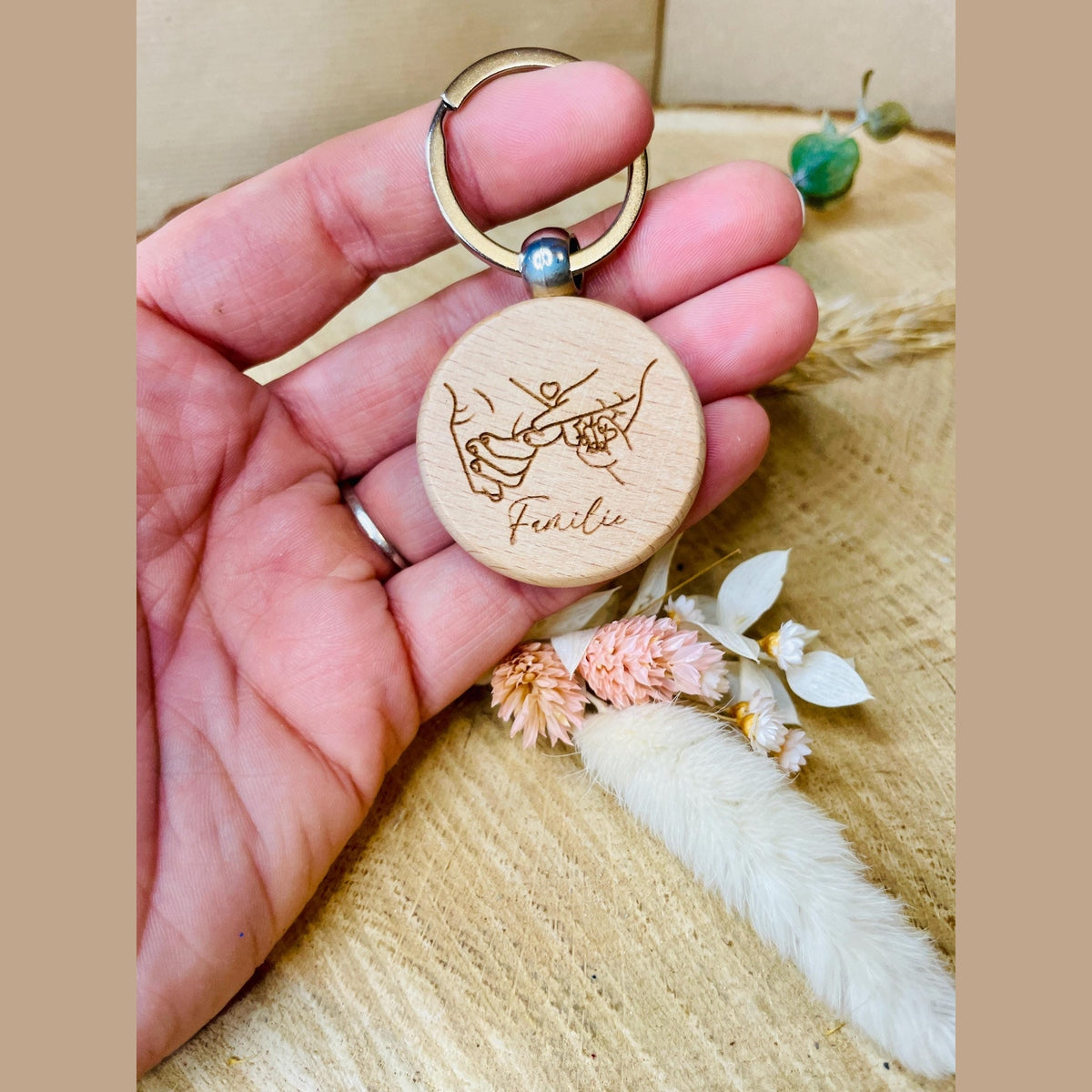 Runder Holz-Schlüsselanhänger mit Paar- und Familiengravur – Perfektes Geschenk für Paare, Familien und Freunde Schlüsselanhänger Das Glückswerk