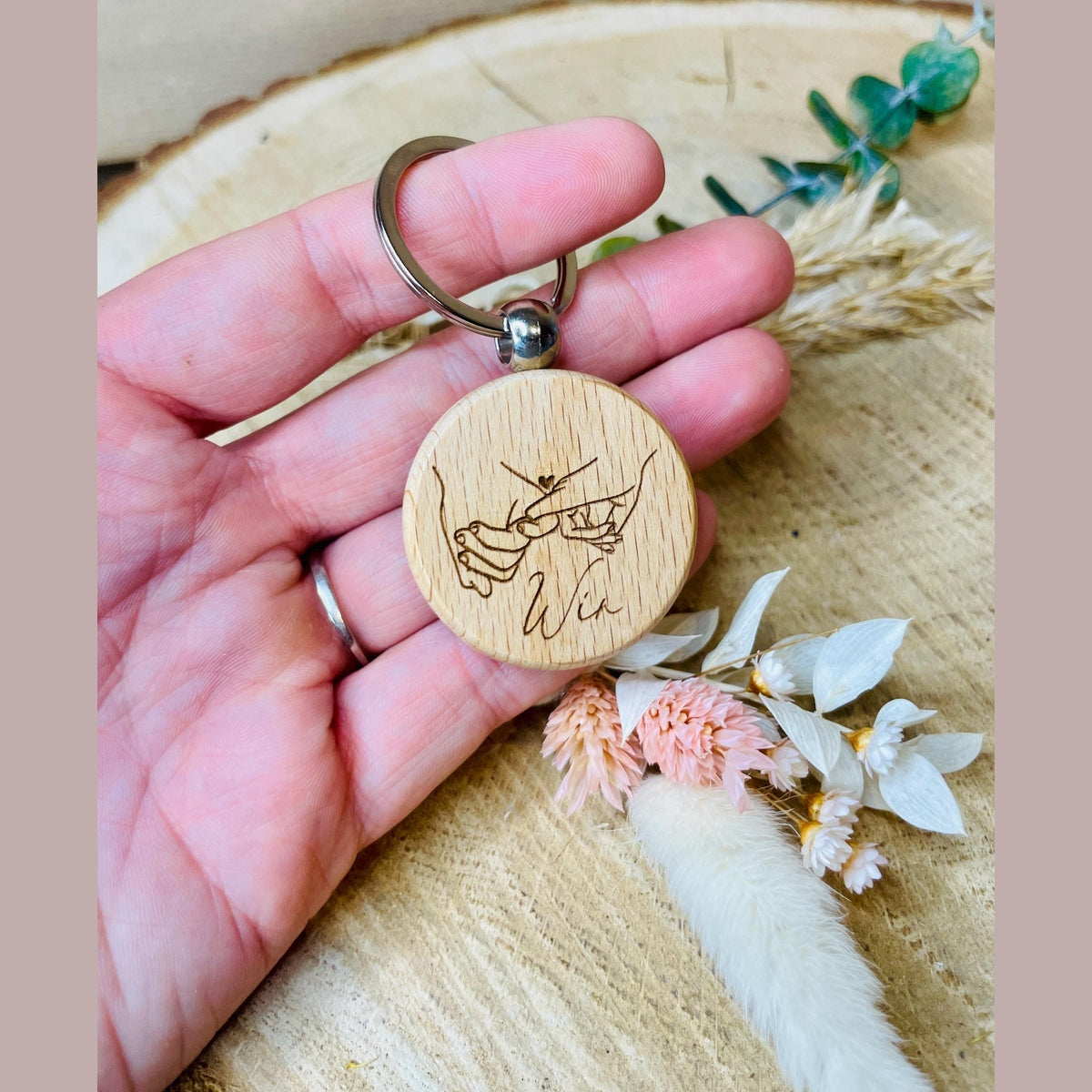 Runder Holz-Schlüsselanhänger mit Paar- und Familiengravur – Perfektes Geschenk für Paare, Familien und Freunde Schlüsselanhänger Das Glückswerk
