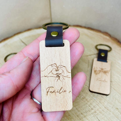 Eckiger Holz-Schlüsselanhänger mit Paar- und Familiengravur – Das perfekte Geschenk für Paare, Familien und Freunde Schlüsselanhänger Das Glückswerk