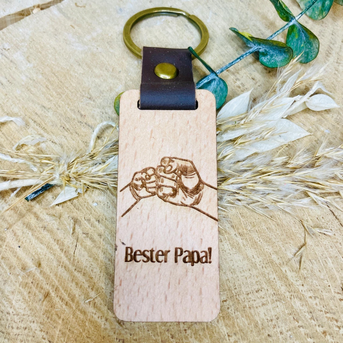 Eckiger Holz-Schlüsselanhänger mit Paar- und Familiengravur – Das perfekte Geschenk für Paare, Familien und Freunde Schlüsselanhänger Das Glückswerk