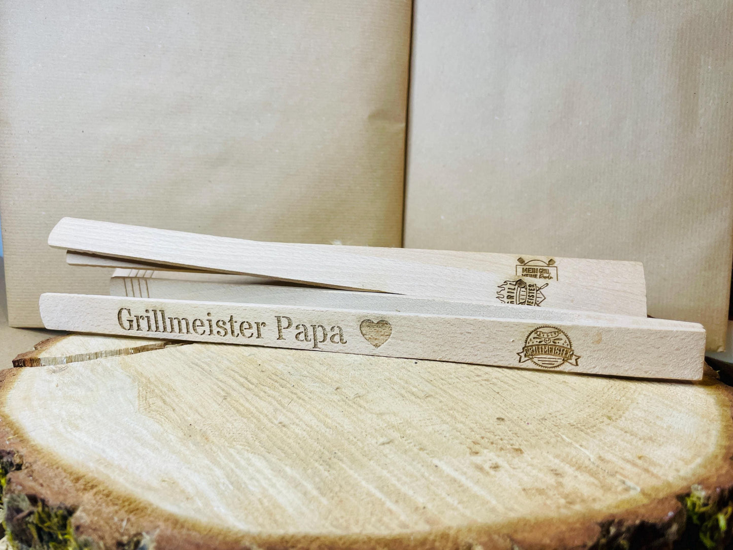 Grillzange personalisiert Edelstahl, Gravur Papa Opa, Geschenk Grillmeister, DasGlueckswerk, , Dining & Serving, holz
