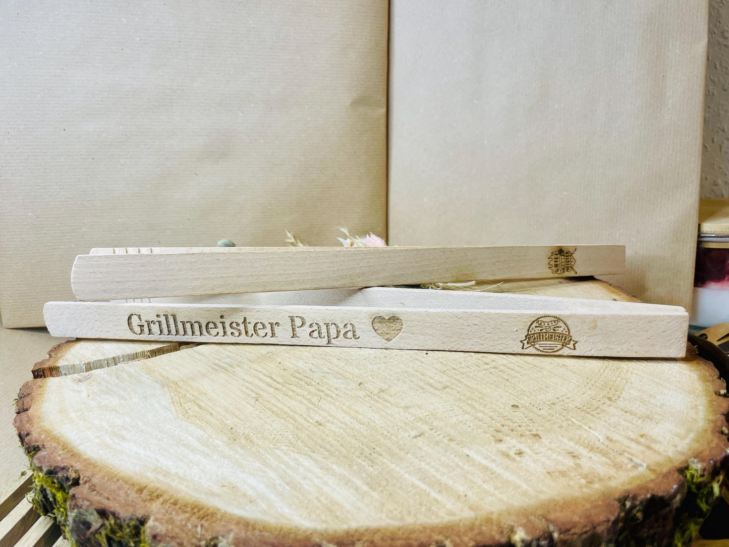 Grillzange personalisiert Edelstahl, Gravur Papa Opa, Geschenk Grillmeister, DasGlueckswerk, , Dining & Serving, holz