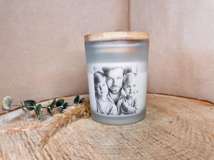 Handgemachte personalisierte Kerze im Glas mit Holzdeckel – Mit eigenem Foto, ideal zum Vatertag für Papa, Sohn, Tochter oder ganze Familie