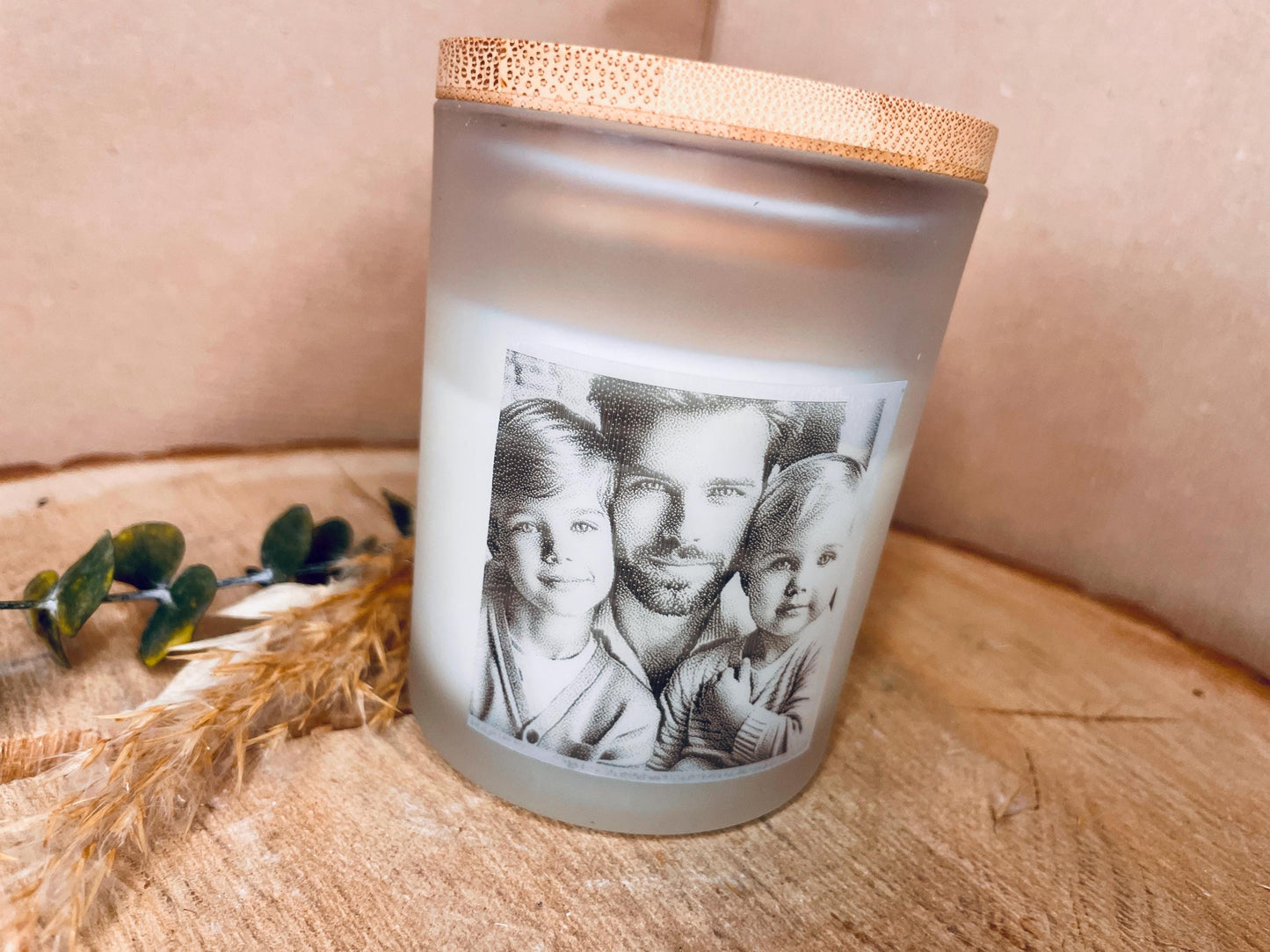 Handgemachte personalisierte Kerze im Glas mit Holzdeckel – Mit eigenem Foto, ideal zum Vatertag für Papa, Sohn, Tochter oder ganze Familie