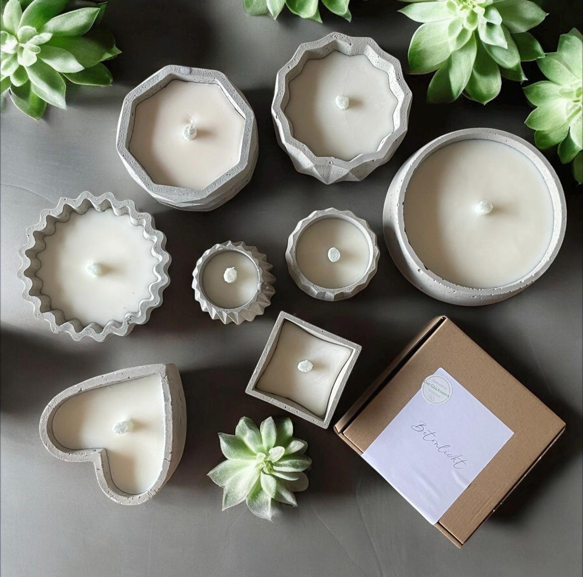 Betonkerze Glückslicht, handgegossen aus Möbelbeton und Sojawachs, Geschenk Hochzeit Geburtstag Jahrestag, DasGlueckswerk, Kerzen aus Beton, Garden Decoration, holz, wachs, Beton, Glasfaser