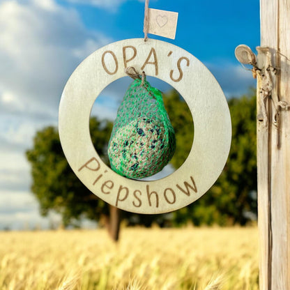 Opas Piepshow lustige Geschenkidee für Opa Papa Enkel Vogelhaus Vogelfutter Meisenknödel 15cm