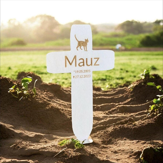Trauerkreuz für Haustierbestattung – Persönliches Gedenkzeichen für Katze, Hund & Tier