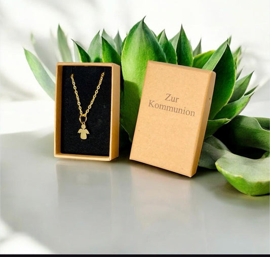 Halskette Engelsanhänger, graviertes Schmuckkästchen, Geschenk Taufe Geburtstag personalisiert, DasGlueckswerk, Personalisierte Geschenk, Charm Necklaces, 