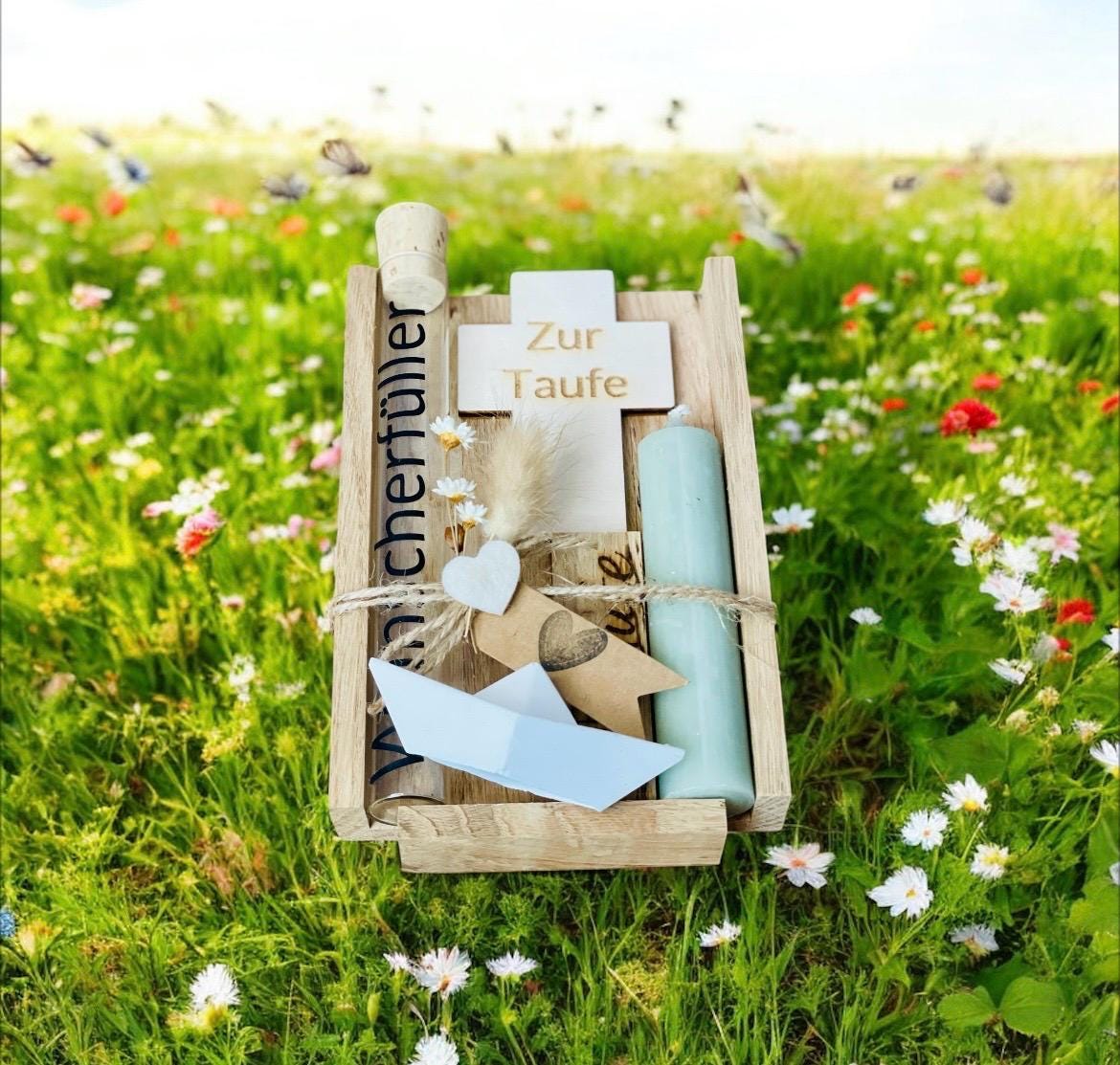 Jugendweihe Geschenkset mit Kreuz und Kerze, personalisierte Gravur, Geldgeschenk Verpackung, DasGlueckswerk, Geburt & Baby, Greeting Cards, holz, raysin, Wachs, Jute, Filz, Trockenblumen, Glas