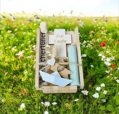 Jugendweihe Geschenkset mit Kreuz und Kerze, personalisierte Gravur, Geldgeschenk Verpackung, DasGlueckswerk, Geburt & Baby, Greeting Cards, holz, raysin, Wachs, Jute, Filz, Trockenblumen, Glas