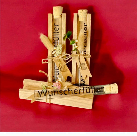 Geschenkset mit Reagenzglas-Wunscherfüller – Persönliche Wunschgläser für besondere Anlässe