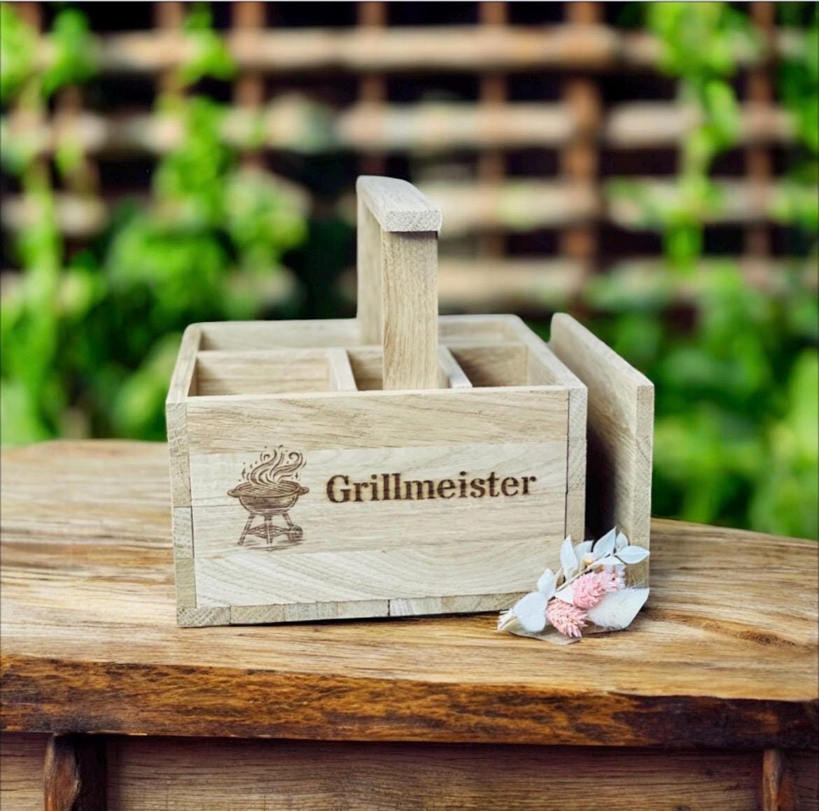 Grillkorb Besteckkorb individualisierbar aus Holz