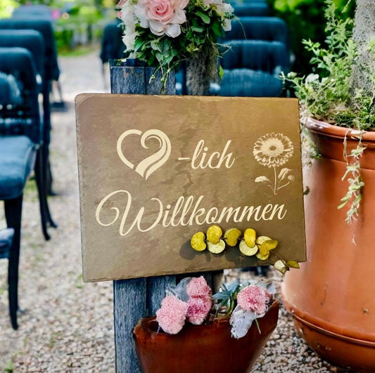 Willkommensschild aus Schiefer 30x40cm Türschild Das Glückswerk