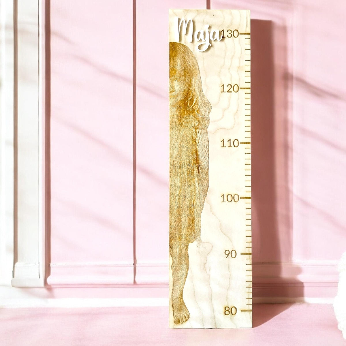 Personalisierte Kinder-Messlatte aus Holz – 80-130 cm, mit Fotogravur, 58 cm lang, einzigartiges Geschenk für Babys und Kinder Messlatte Das Glückswerk