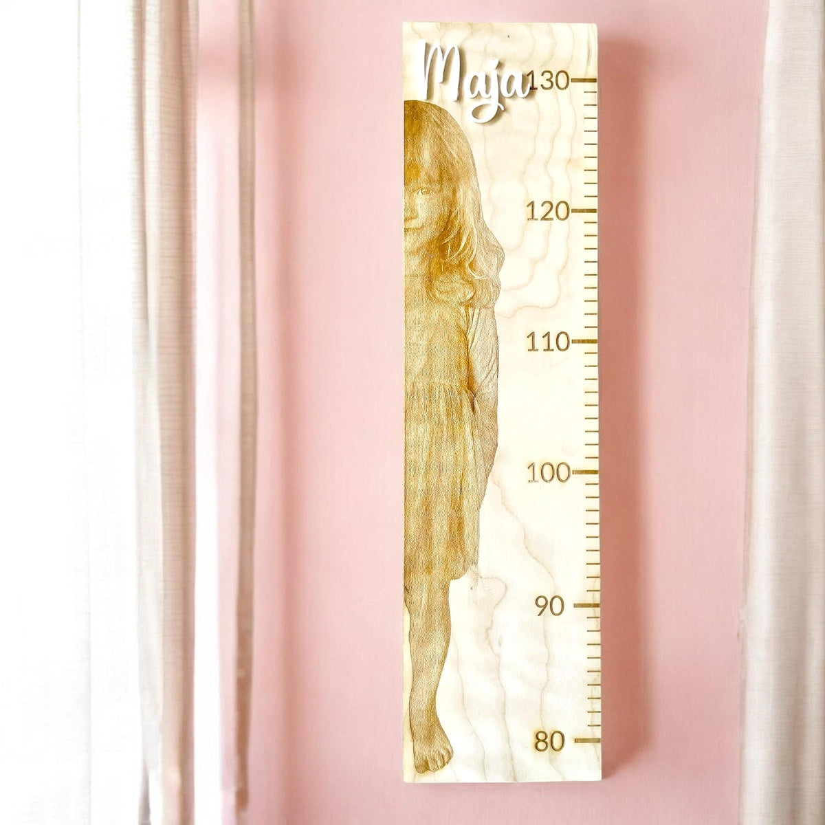 Personalisierte Kinder-Messlatte aus Holz – 80-130 cm, mit Fotogravur, 58 cm lang, einzigartiges Geschenk für Babys und Kinder Messlatte Das Glückswerk