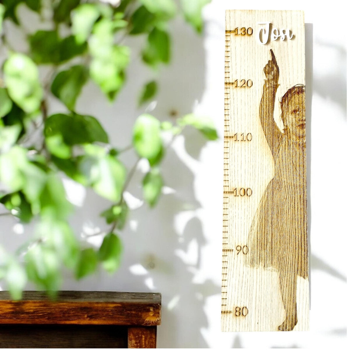 Personalisierte Kinder-Messlatte aus Holz – 80-130 cm, mit Fotogravur, 58 cm lang, einzigartiges Geschenk für Babys und Kinder Messlatte Das Glückswerk