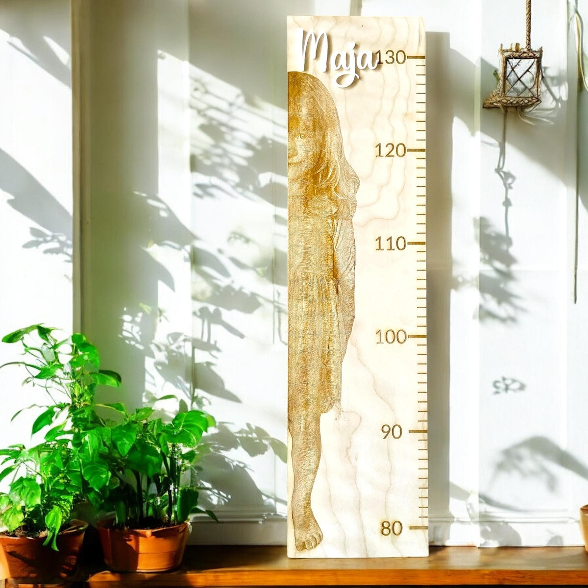 Personalisierte Kinder-Messlatte aus Holz – 80-130 cm, mit Fotogravur, 58 cm lang, einzigartiges Geschenk für Babys und Kinder Messlatte Das Glückswerk