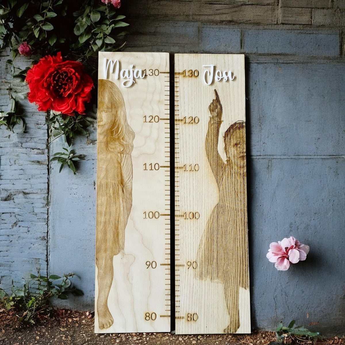 Personalisierte Kinder-Messlatte aus Holz – 80-130 cm, mit Fotogravur, 58 cm lang, einzigartiges Geschenk für Babys und Kinder Messlatte Das Glückswerk