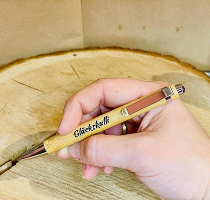 Kugelschreiber Holz Kleeblatt personalisiert, Glückskulli Gravur, Geschenk Büro und Hochzeit, DasGlueckswerk, Dekoration, Ballpoint Pens, holz