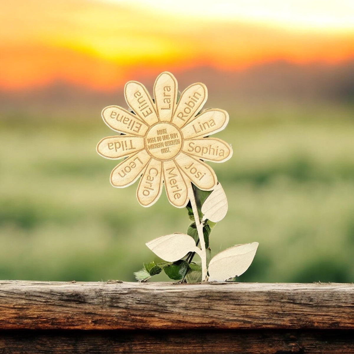 Personalisierte Holzblume Abschiedsgeschenk Erzieherin – Gravur mit Kindernamen – Danke fürs Wachsen lassen – Kita Geschenk Dekoration Das Glückswerk