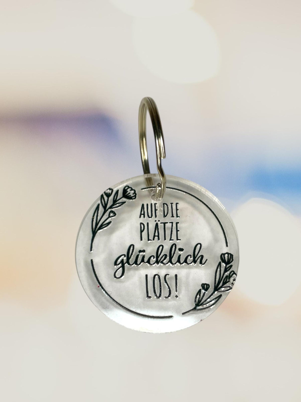Schlüsselanhänger Acryl Auf die Plätze glücklich los, Geschenk Einschulung Schulanfang, DasGlueckswerk, Schlüsselanhänger, Keychains, Acryl, Metall