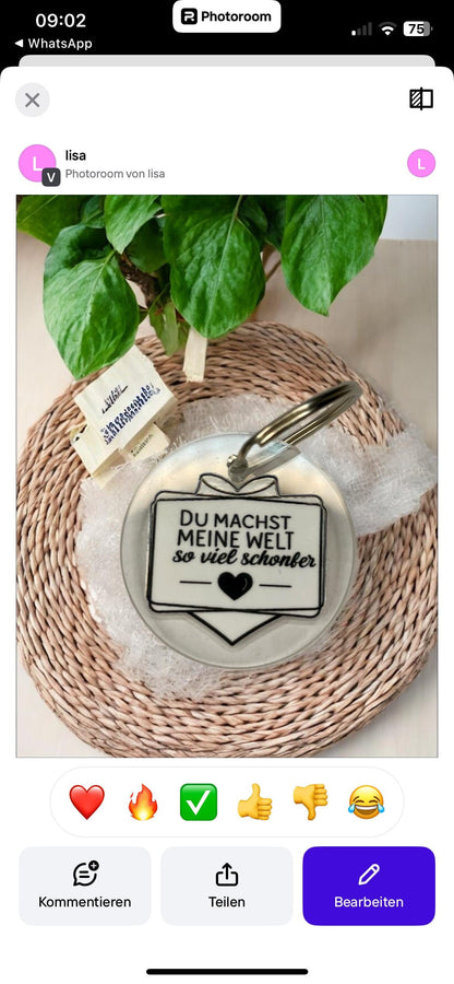 Schlüsselanhänger Acryl Spruch Du machst meine Welt schöner, Geschenk für Freundin, Partnerin, DasGlueckswerk, Schlüsselanhänger, Keychains, Acryl, Metall