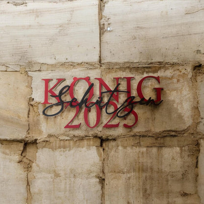 Schützenkönig Schild 2025 aus Holz, schwarz lackiert, 28 cm, Geschenk Königstisch, DasGlueckswerk, Dekoration, Door Hangers, holz