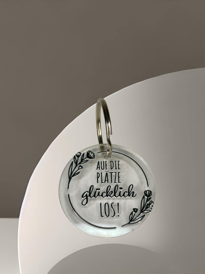 Schlüsselanhänger Acryl Auf die Plätze glücklich los, Geschenk Einschulung Schulanfang, DasGlueckswerk, Schlüsselanhänger, Keychains, Acryl, Metall