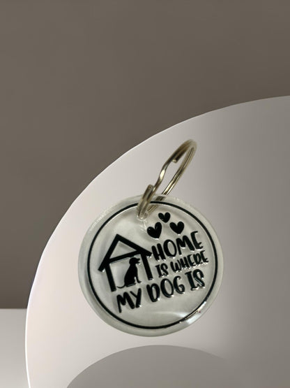 Schlüsselanhänger Acryl Home is where my dog is, Geschenk für Hundebesitzer Hundemama, DasGlueckswerk, Tierfreunde, Keychains, Acryl, Metall