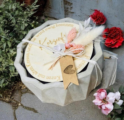 Betonkerze 14x6cm im Naturlook, Outdoor Deko für Terrasse und Garten, DasGlueckswerk, Kerzen aus Beton, Garden Decoration, holz, wachs, Beton, Glasfaser