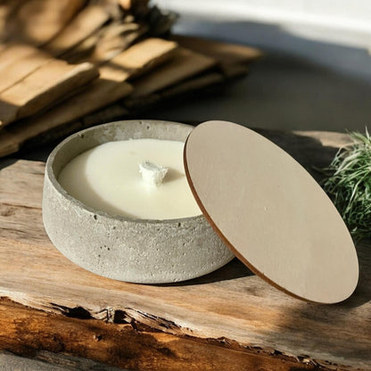 Betonkerze mit Dauerdocht, rustikale Betonoptik, 13 cm breit, Geschenk für Kerzenliebhaber, DasGlueckswerk, Kerzen aus Beton, Container Candles, holz, wachs, Beton, Glasfaser