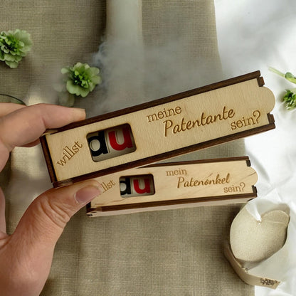Schokoriegel Geschenkbox Patenschaft, Holzbox mit Gravur, willst du Patentante oder Patenonkel sein, DasGlueckswerk, Hochzeit & Liebe, Gift Boxes, holz
