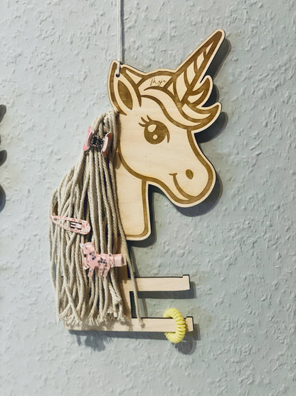 Personalisierter Haarspangenhalter Einhorn aus Holz | Aufbewahrung Haarspangen & Haargummis | Geschenk Mädchen Kinderzimmer Deko Aufsteller Flothkötter Shop