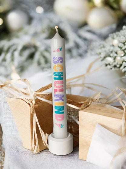 Personalisierte Kerze „Schulkind“ | 16 cm hoch, 2,2 cm breit | Geschenk zur Einschulung Das Glückswerk