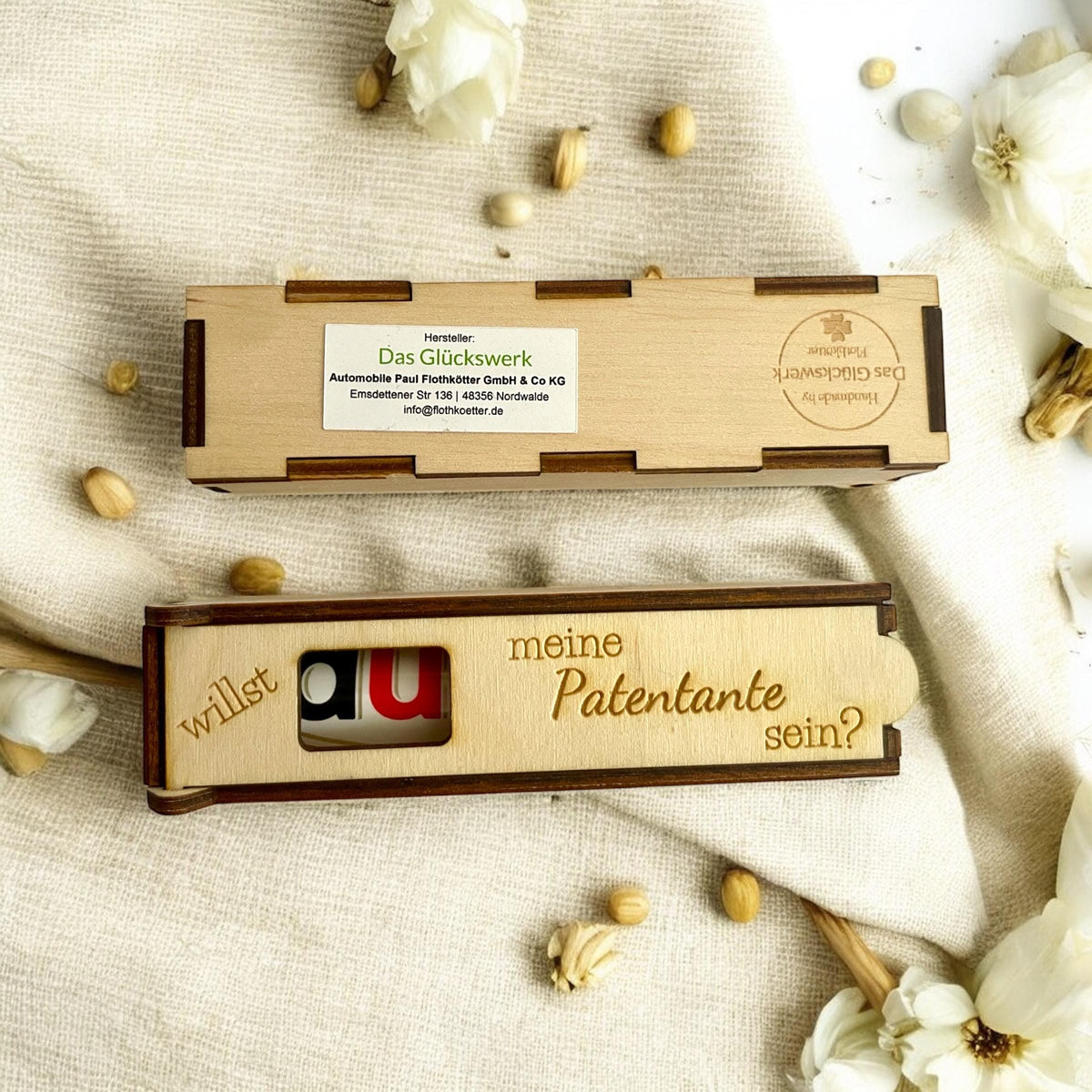 Schokoriegel Geschenkbox Patenschaft, Holzbox mit Gravur, willst du Patentante oder Patenonkel sein, DasGlueckswerk, Hochzeit & Liebe, Gift Boxes, holz