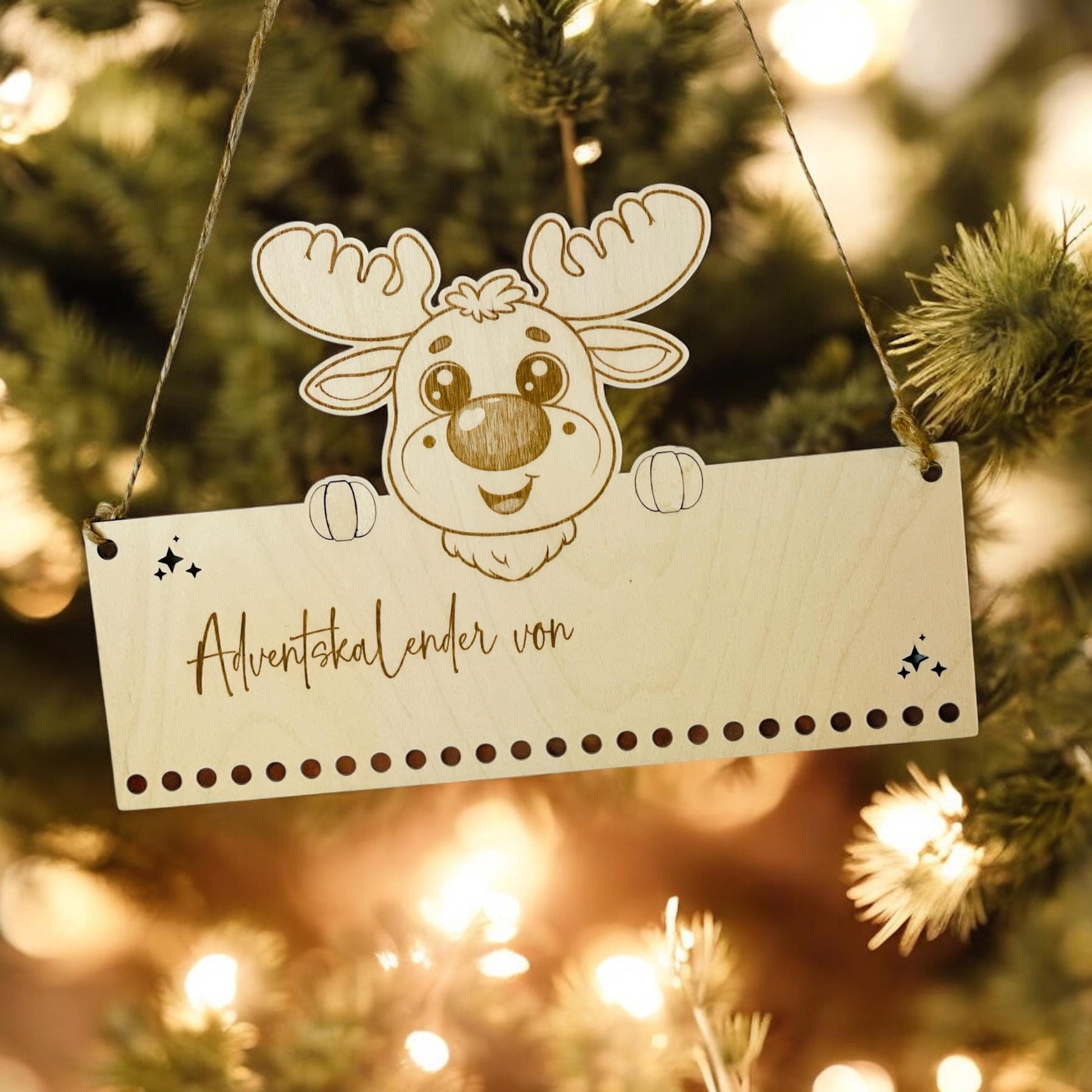 Individualisierter Adventskalender rehntier aus Holz Das Glückswerk
