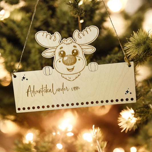 Individualisierter Adventskalender rehntier aus Holz Das Glückswerk