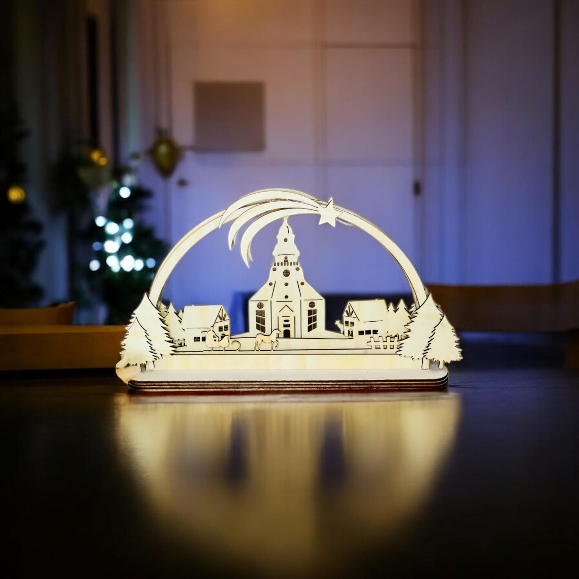 Schwibbogen SVG Seiffener Kirche, Laser Cut Vorlage für Weihnachten, Datei zum Selbermachen, DasGlueckswerk, Digitale Laserdateien, Ornaments & Accents, holz, led