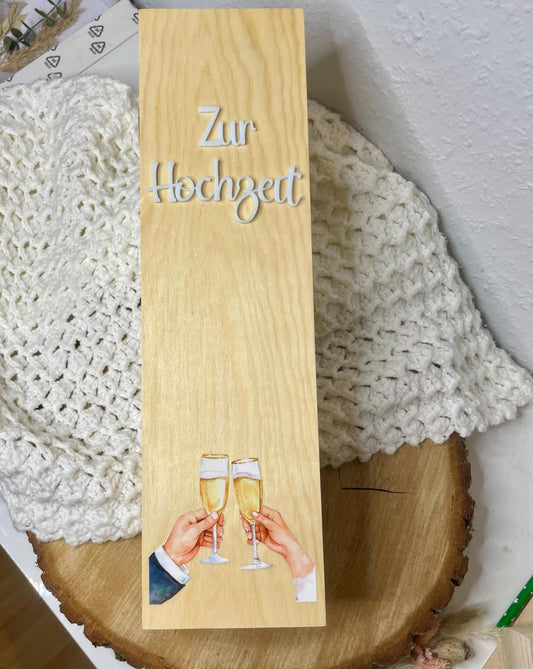 Personalisierte Weinkiste zur Hochzeit mit Acryl-Schrift & Gläsern | Geschenk für Brautpaar | Holzkiste für Weinflasche Gravur Das Glückswerk