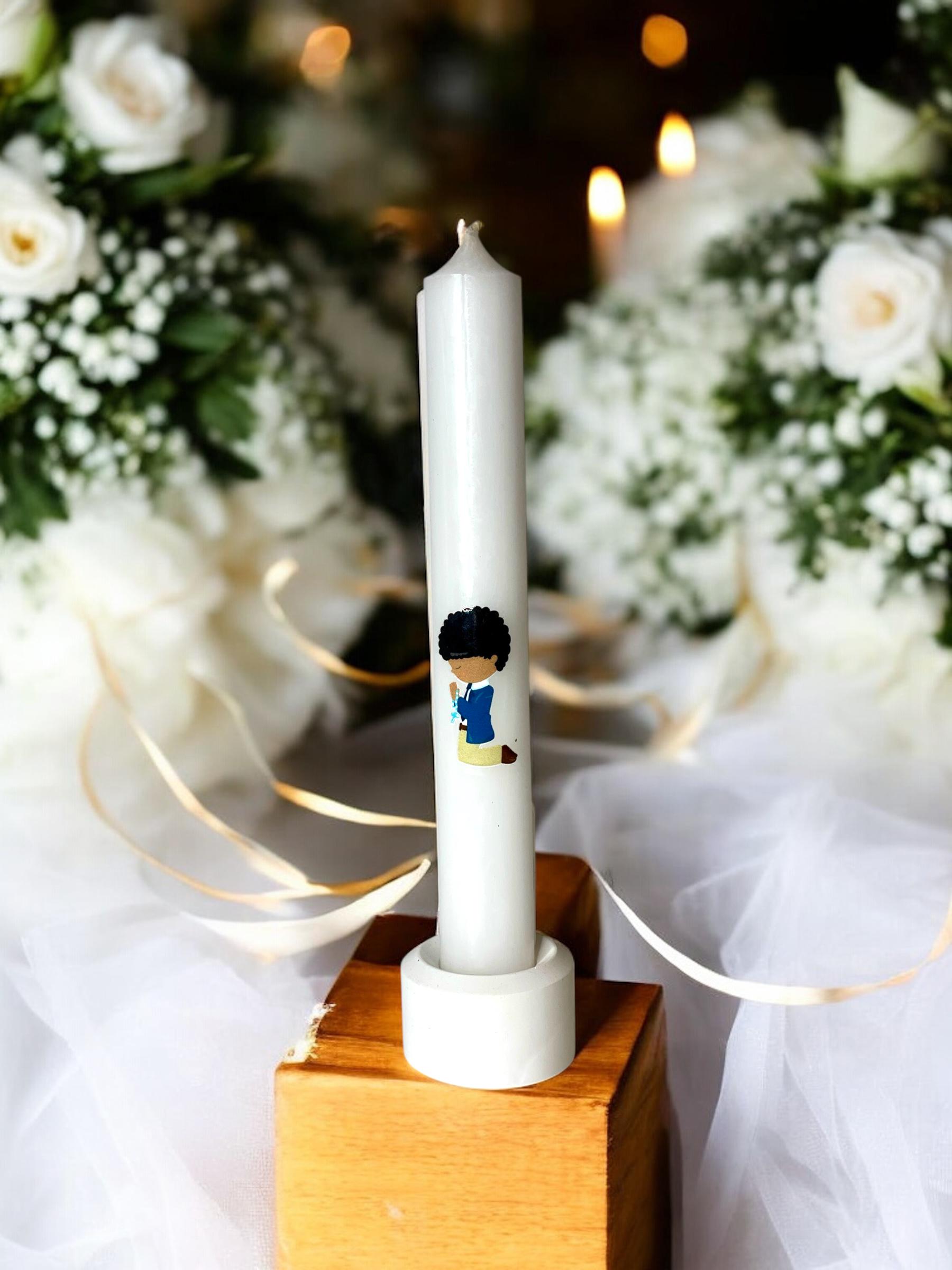 Personalisierte Taufkerze für Jungen & Mädchen | 16 cm hoch, 2,2 cm breit | Taufkerze Das Glückswerk